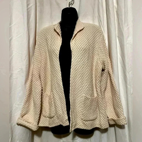 Orvis Sweaters - ORVIS Open Front Moss Stitch Knit Cotton Cream Cardigan Womens Sz XL